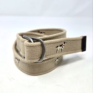 LANDS' END 100% COTTON KHAKI WOVEN BELT EMBROIDERY DOG D-RING YOUTH BOYS LARGE